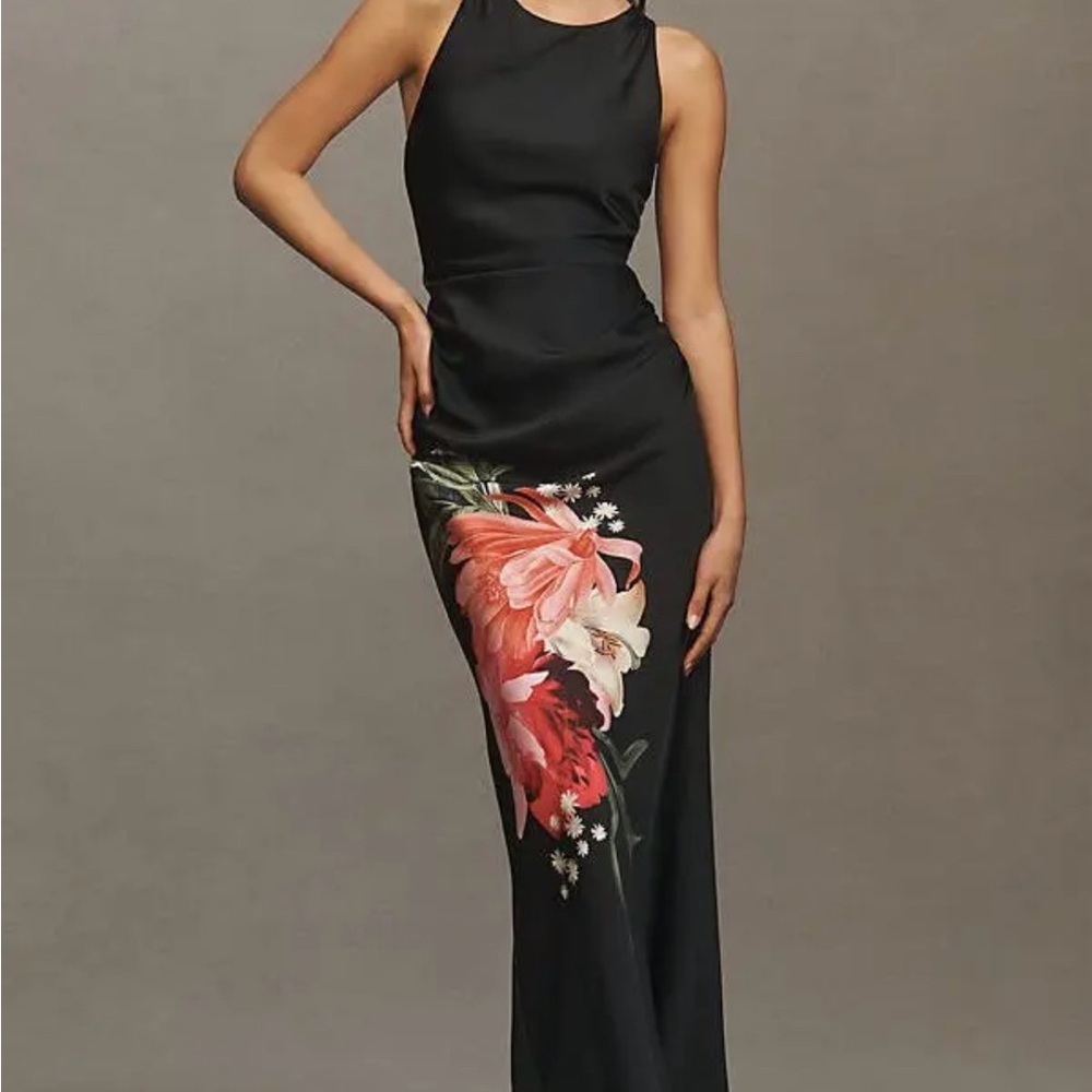 NWT BHLDN Mariella Black Maxi Dress with Floral Design